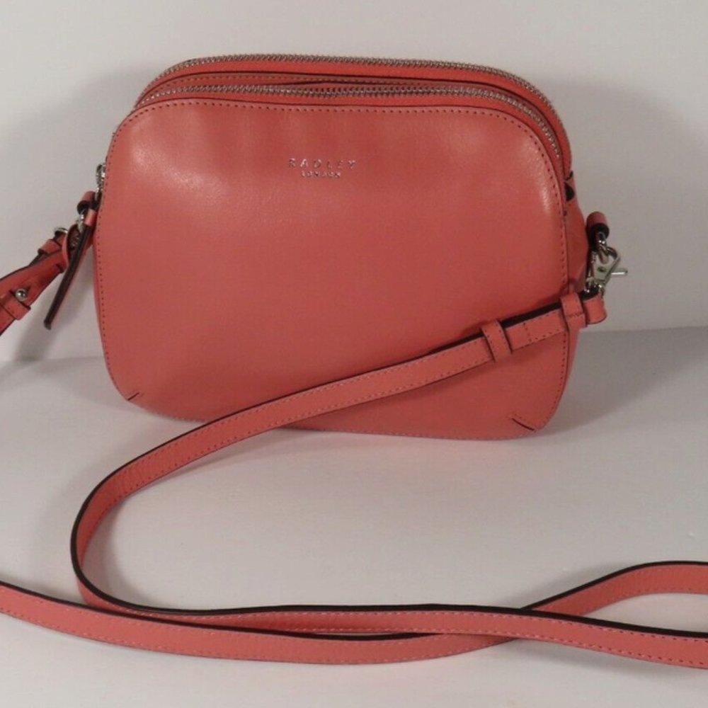 Radley London Dukes Place Crossbody Purse Medium Ziptop Smooth Leather Pink